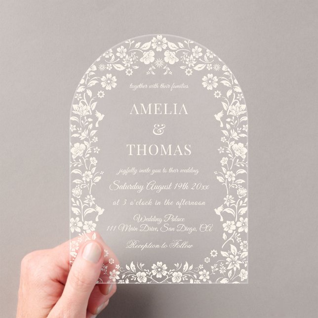 Invitation de mariage romantique florale en ivoire (In situ (ordinateur de poche))