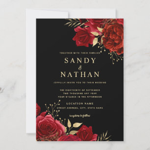 Invitation de mariage romantique rose rouge or