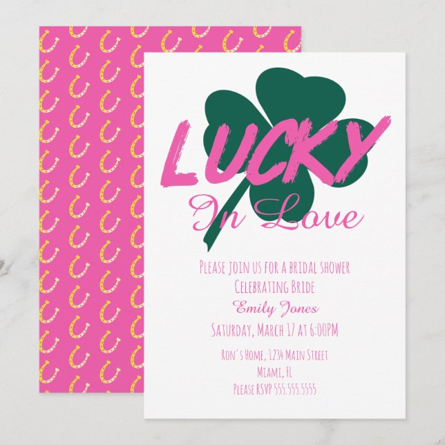 Invitation de mariage rose chanceux de la Saint-Pa (Devant / Derrière)