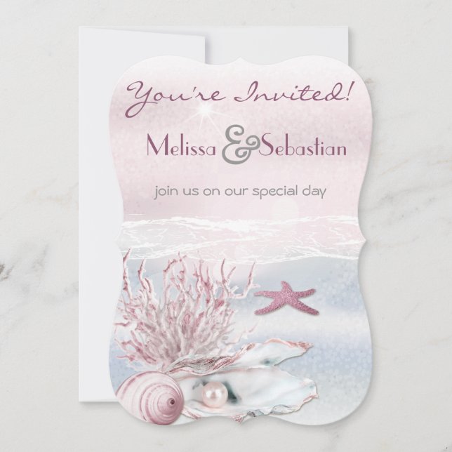 Invitation de mariage rose Dream Shore Beach (Devant)