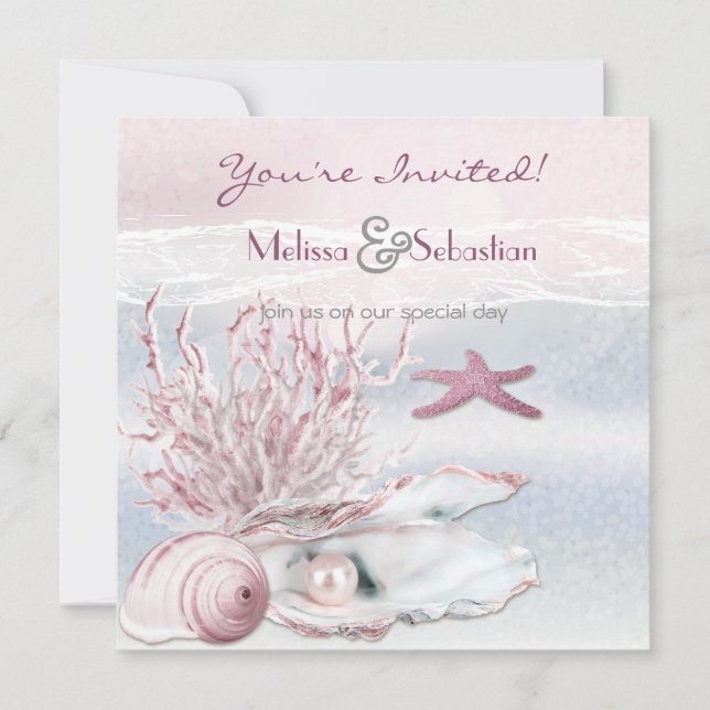Invitation de mariage rose Dream Shore Beach (Devant)