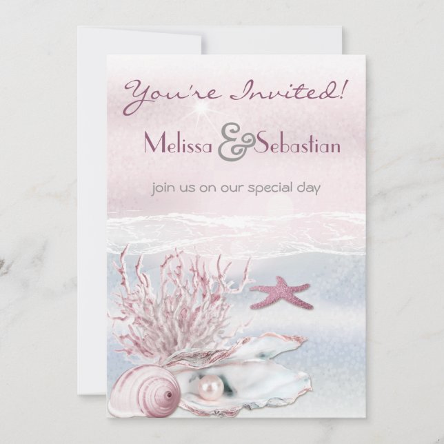 Invitation de mariage rose Dream Shore Beach (Devant)