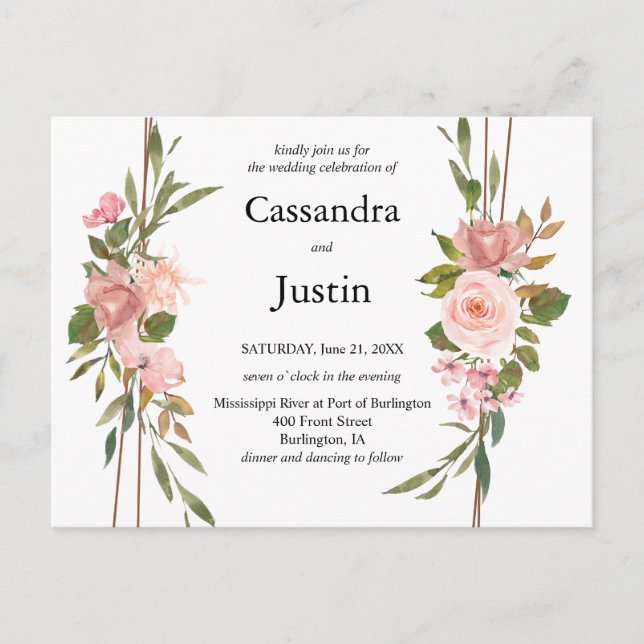Invitation de mariage rose floral (Devant)