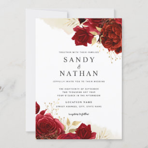 Invitation de mariage Rose Romantique Or Rouge