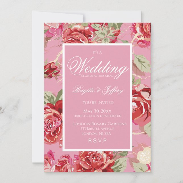 Invitation de mariage rose rouge (Devant)