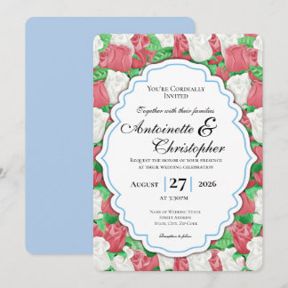 Invitation de mariage Rose Rouge et Blanche avec B