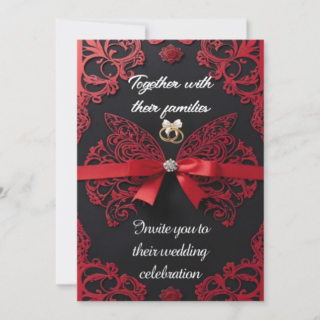 Invitation de mariage rouge et romantique (Devant)