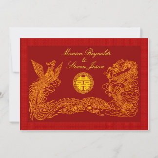 invitation de mariage rouge RSVP double bonheur ch