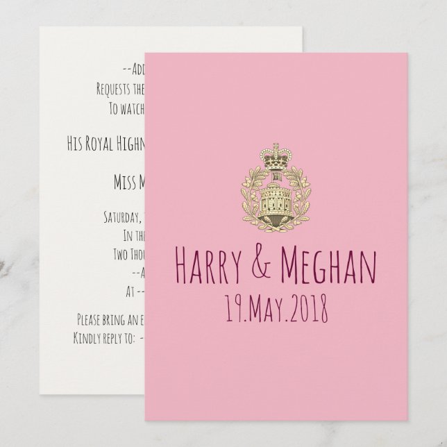 Invitation de mariage royal de Harry et Meghan à l (Devant / Derrière)