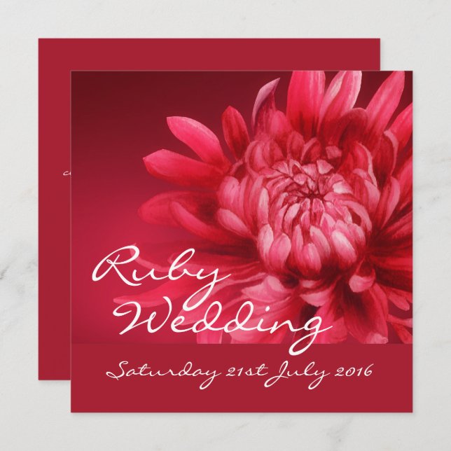 Invitation de mariage rubis 40 ans carré (Devant / Derrière)