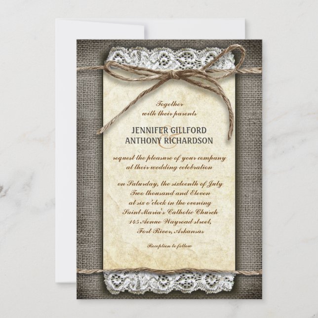 invitation de mariage rustique en détresse (Devant)