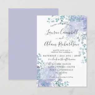 Invitation de mariage rustique floral bleu poussié
