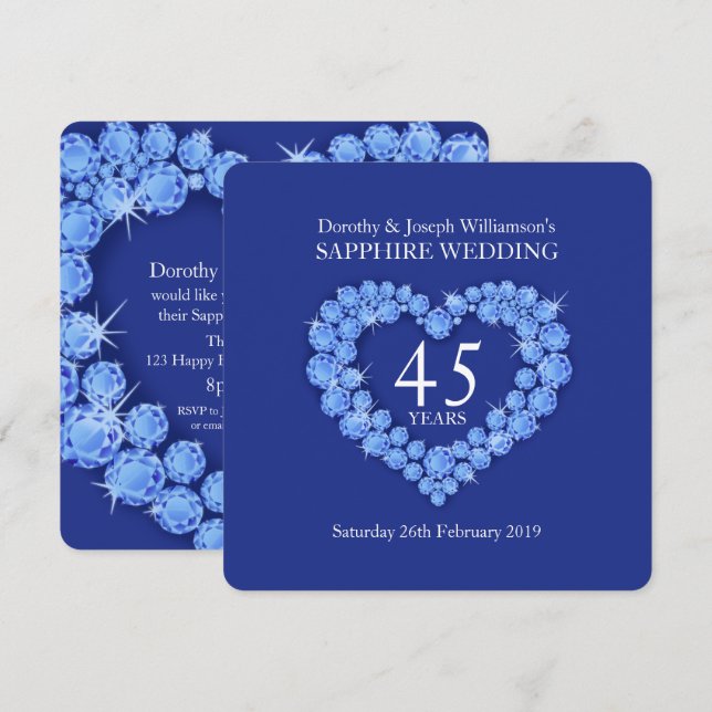 Invitation de mariage saphir 45 ans de mariage coe (Devant / Derrière)