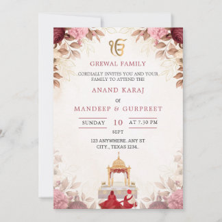 Invitation de mariage Sikh Anand Karaj élégante fl