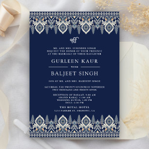 Invitation de mariage Sikh Anand Karaj Ikat bleu m