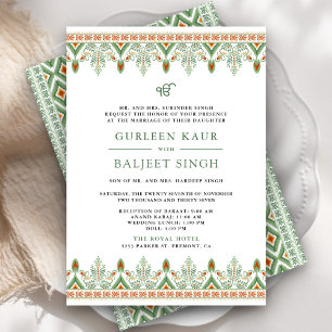 Invitation de mariage Sikh Green Ikat Anand Karaj