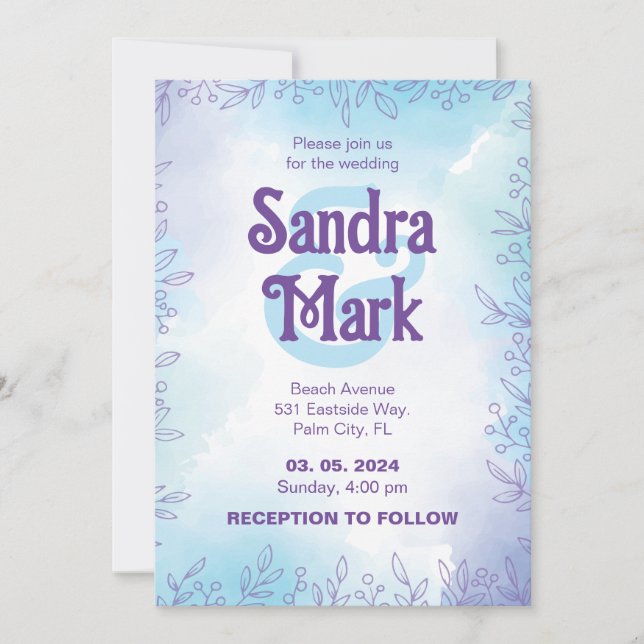 Invitation de mariage simple à l'aquarelle (Devant)