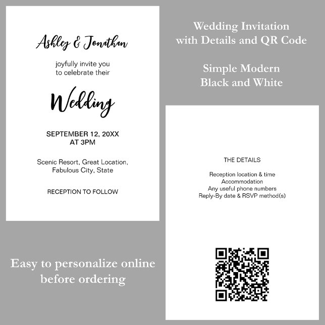 Invitation de mariage simple moderne avec QR Code  (Créateur téléchargé)