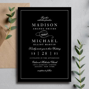 Invitation de mariage simple moderne noir et blanc