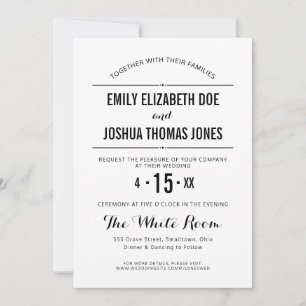Invitation de mariage simple personnalisée noir bl