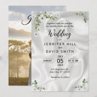 Invitation de mariage simple photo, fond satin