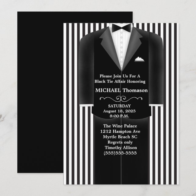 Invitation de mariage smoking noir tenue de soirée (Devant / Derrière)
