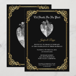 Invitation de mariage squelette Halloween gothique