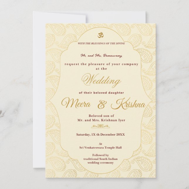 Invitation de mariage sud-indienne (Devant)