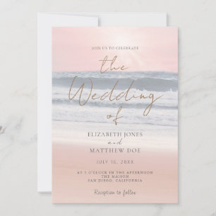 Invitation de mariage sur la plage au coucher du s