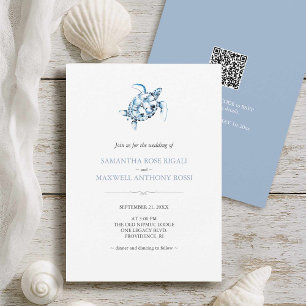 Invitation de mariage sur la plage avec QR Code bl