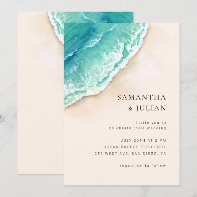 Invitation de mariage sur la plage, Mariage de l'o (Devant / Derrière)