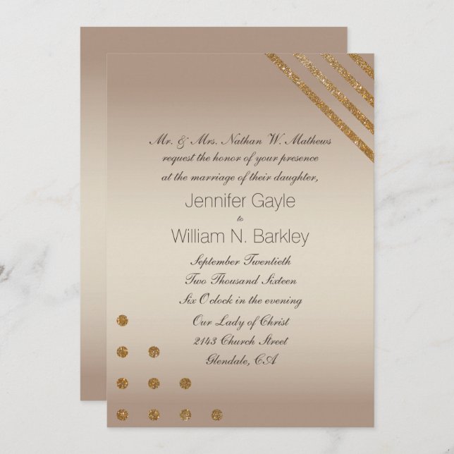 Invitation de mariage sur mesure Gold et Champagne (Devant / Derrière)