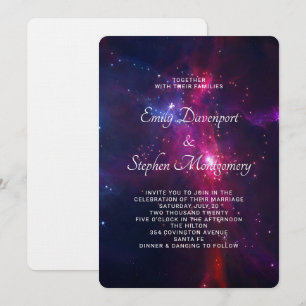 Invitation de mariage thème espace rose et violet