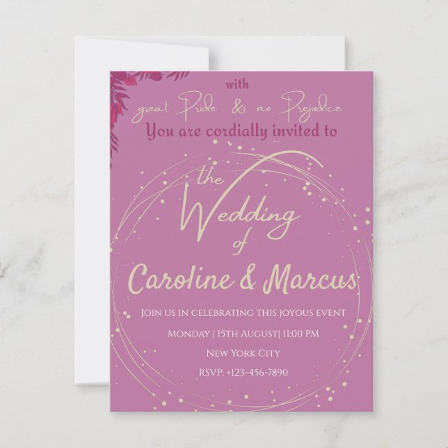 Invitation de mariage thème Gold & Pink Lizzy & Da (Devant)