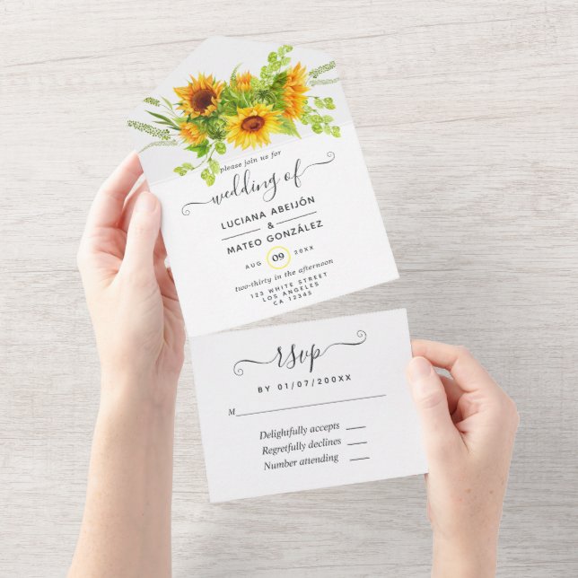 Invitation de mariage Tournesol Tout En Un (Déchirure)