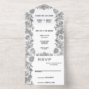 Invitation de mariage tout-en-un à motif floral gr
