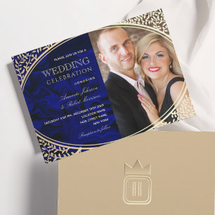 Invitation de mariage tout-en-un luxe royal bleu e