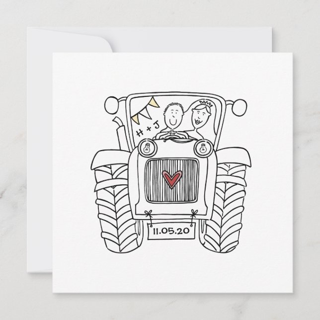 Invitation de mariage tracteur de campagne personn (Devant)
