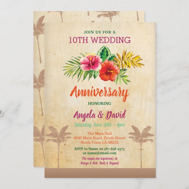 Invitation de mariage tropical vintage Aloha pour  (Devant / Derrière)
