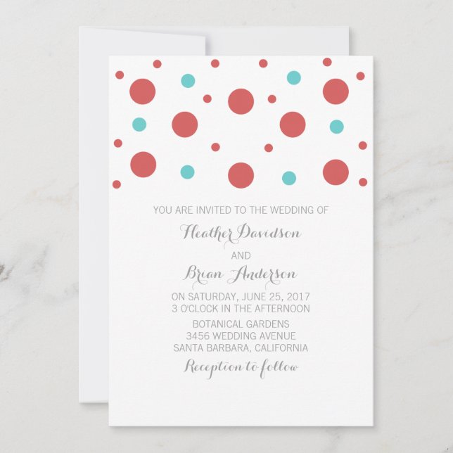 Invitation de mariage Turquoise rouge Confetti (Devant)