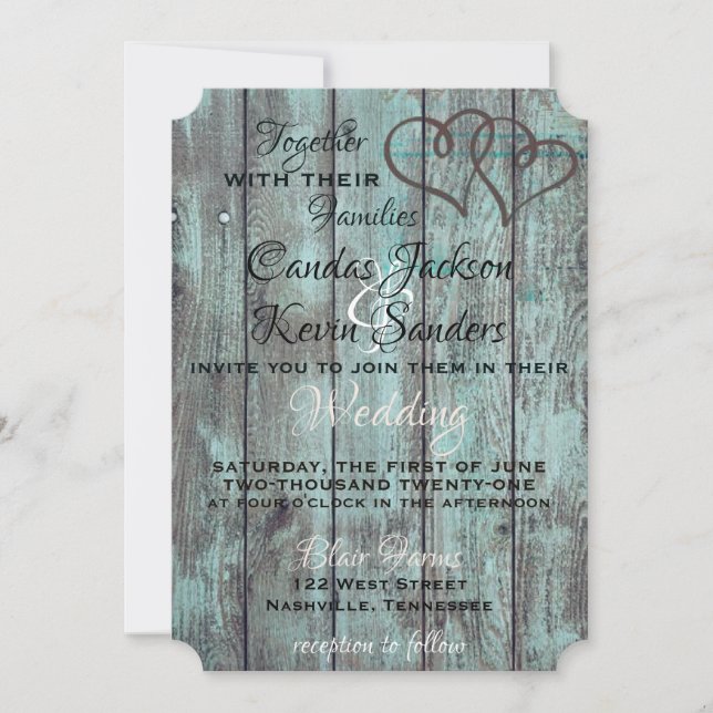 INVITATION DE MARIAGE TURQUOISE RUSTIQUE (Devant)