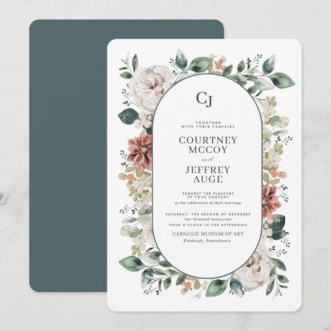 Invitation de mariage végétal d'hiver (Devant / Derrière)