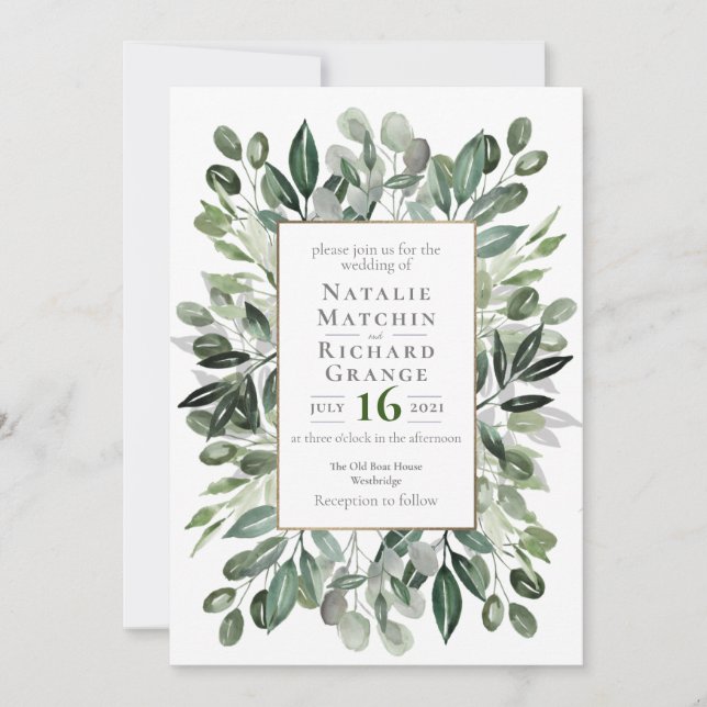 Invitation de mariage vert, invitation (Devant)