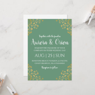 invitation de mariage verte à la sauge d'or