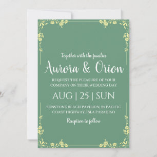 invitation de mariage verte à la sauge d'or