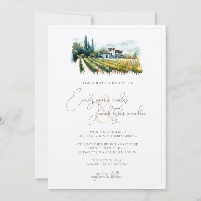 Invitation de mariage - Vignoble en Aquarelle (Devant)