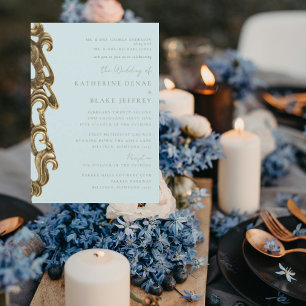 Invitation de mariage vintage bleu glacé 2 lieux C