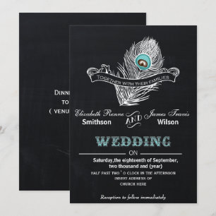 Invitation de mariage vintage Chalkboard paon