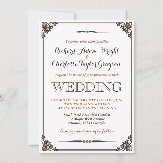 Invitation de mariage vintage et rustique (Devant)