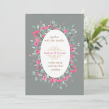 invitation de mariage vintage fleurie en vert ment